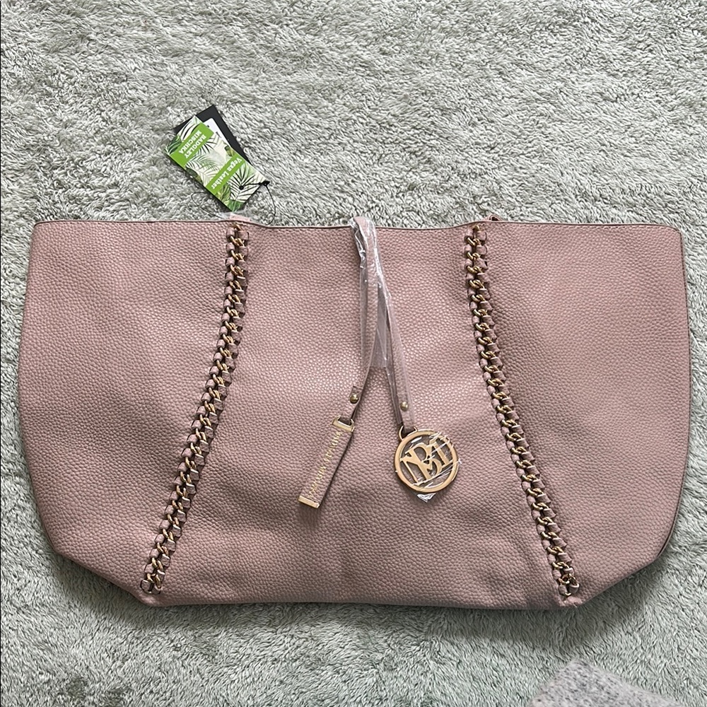 Badgley Mischka Vegan Leather Taupe Chain Tote Bag NWT